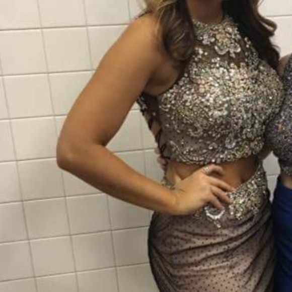 SALE! Two Piece mauve bling prom gown by Alyce 6 - Picture 5 of 8